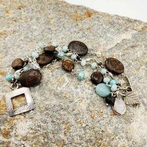 AMAZONITE & BRONZONITE HANDMADE CHARMS BRACELET IN STERLING SILVER